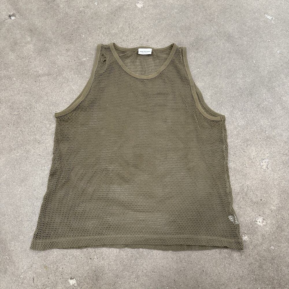 Dries Van Noten Green Loose Gauge Cotton Mesh Net Tank Top Women’s XL